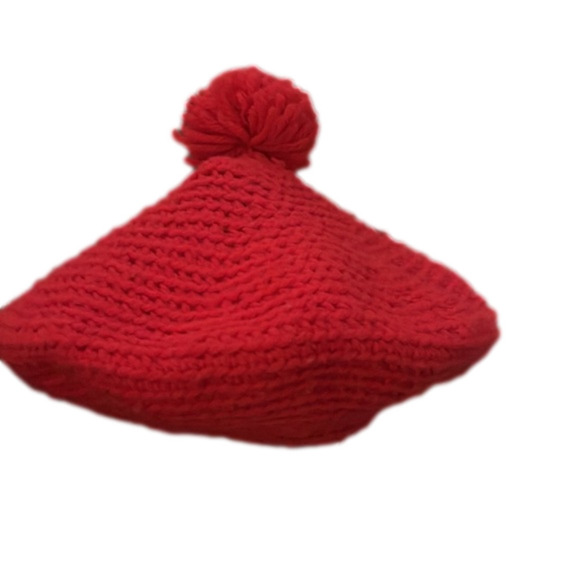 Accessories - Beret Red crochet knit Tassel Pom Pom Classic Hat Paris Parisian Winter Yarn